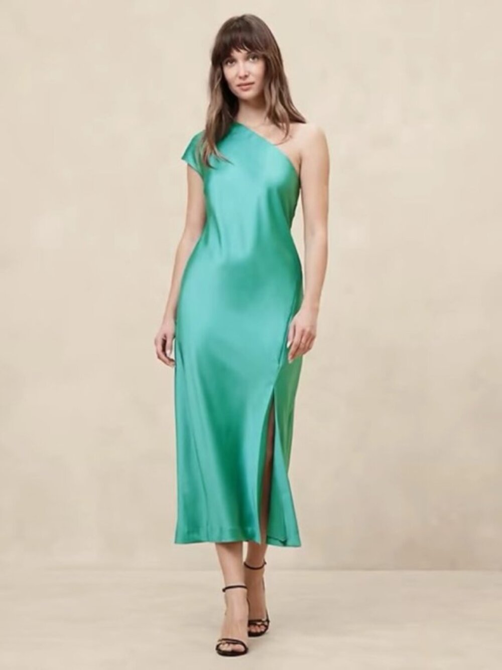 ⭑Banana Republic Satin Osne-Shoulder Midi Dress Aquamarine